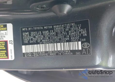 2012 Toyota Corolla Le from USA, damaged, VIN 2T1BU4EE5CC772089